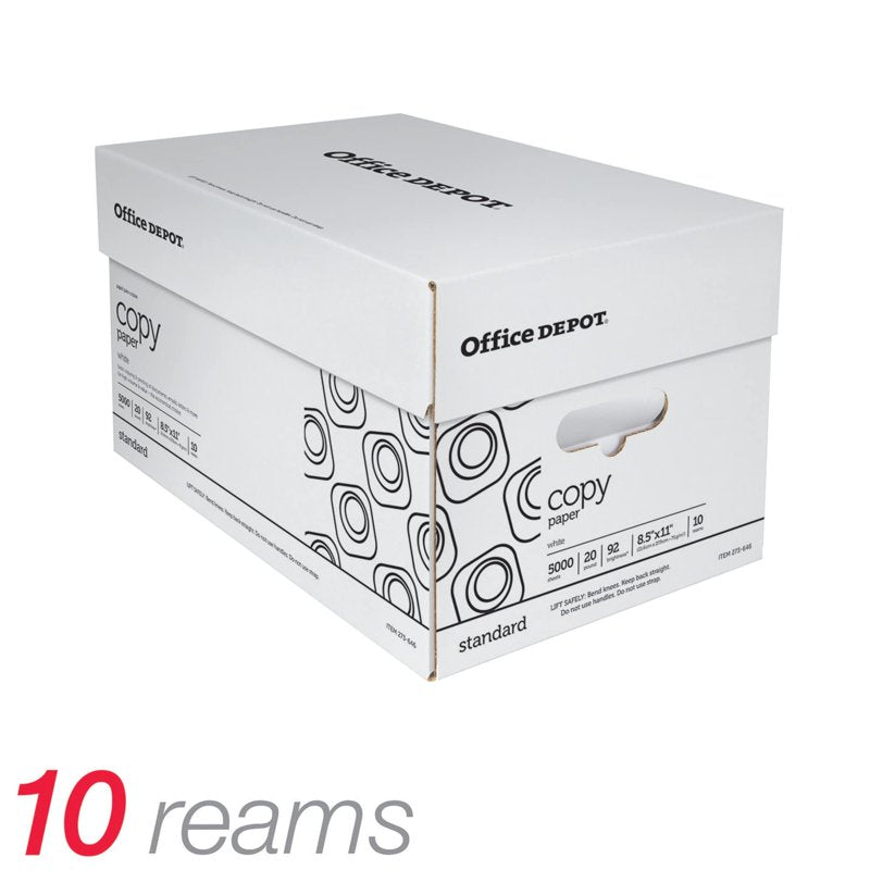 Office Depot White Copy Paper 8.5x11in 20Lb 500 Sheets Case of 10