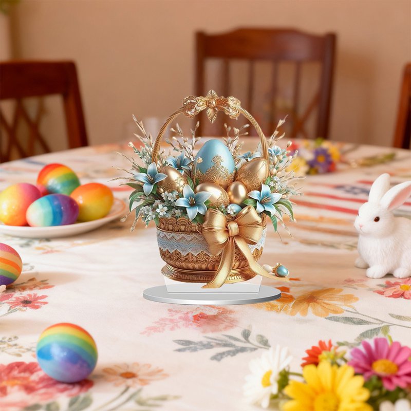Easter Egg Acrylic Tabletop Decorations - Spring Holiday Scene Ornaments for Home & Office