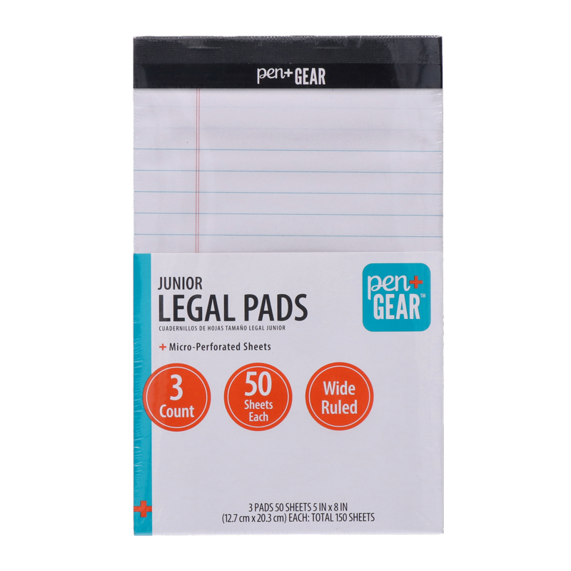 Legal Pads Pack of 3 - White Wide Ruled 50 Sheets Portable Notebooks