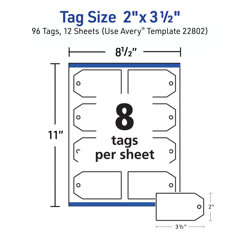 Printable Gift Tags with String - 2 x 3.5 Inches, Pack of 96, White