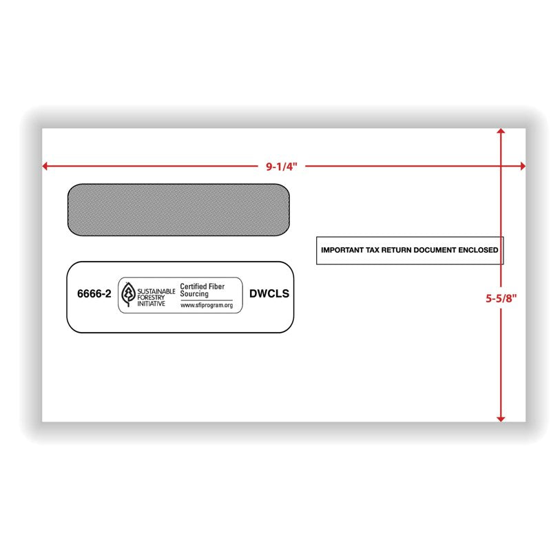 Self-Seal Double-Window Envelopes for W-2 Tax Forms, Pack of 25
