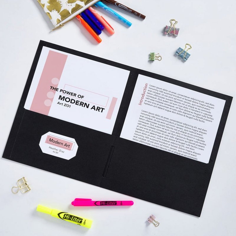 Letter Pocket Folder 8.5 x 11 Inches, 40 Sheet Capacity, 2 Internal Pockets, Black