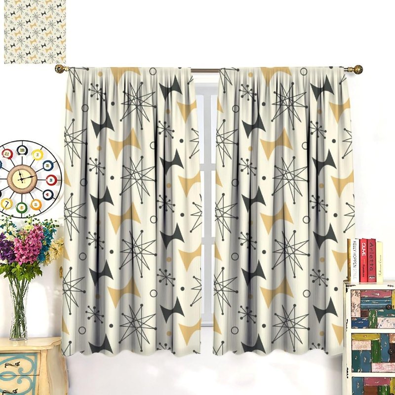 Vintage Style Atomic Pattern Curtains - Insulated Window Drapes for Bedroom & Living Room