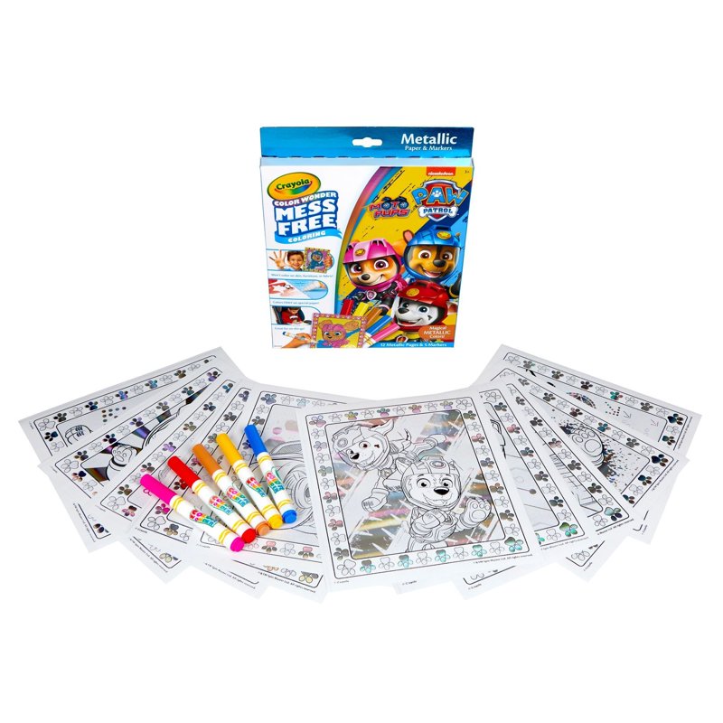 Kids Metallic Mess-Free Coloring Set with Paw Patrol Characters - 12 Pages & Markers