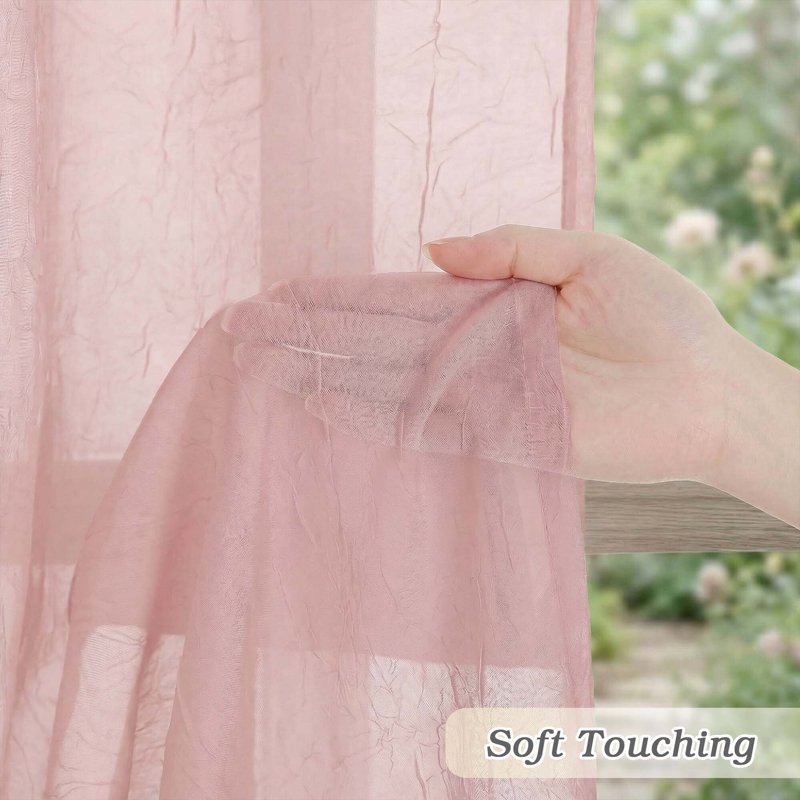 MKHILL Blush Pink 42x14-Inch Crushed Valances, 2 Pack - Lightweight Rod Pocket Window Treatments