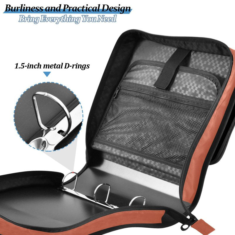Waterproof 3-Ring Zipper Binder with Shoulder Strap, Holds 500 Sheets