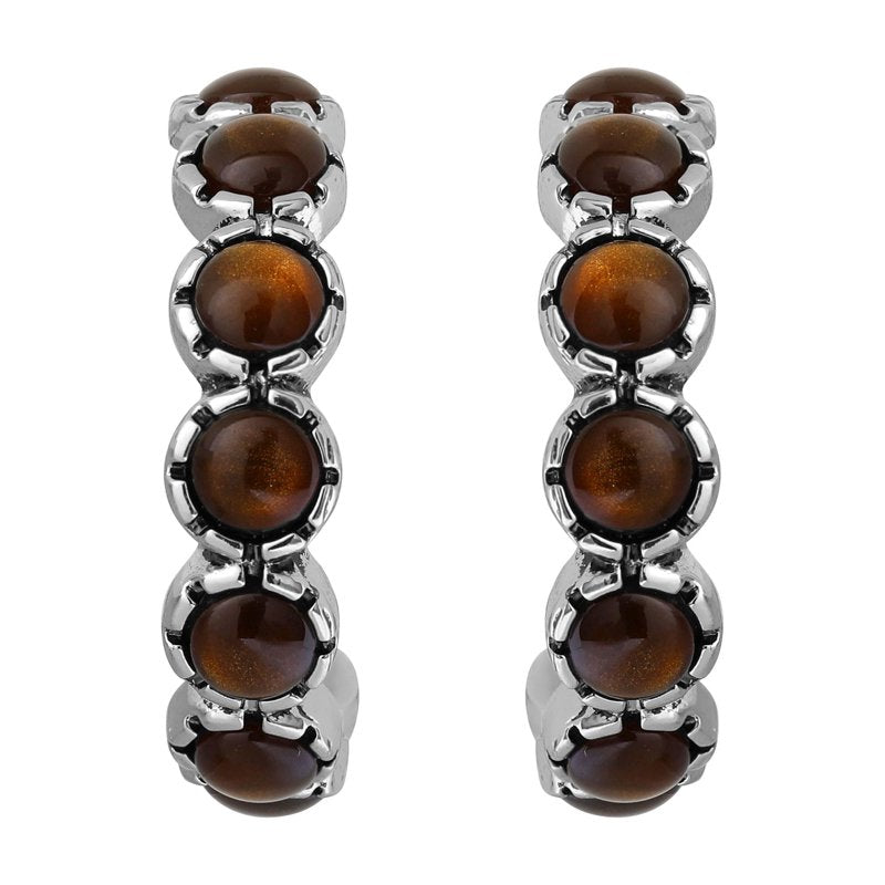 Jessica Simpson Women's Silver Tone Brown Stone Hoop Earrings - Vintage Charm