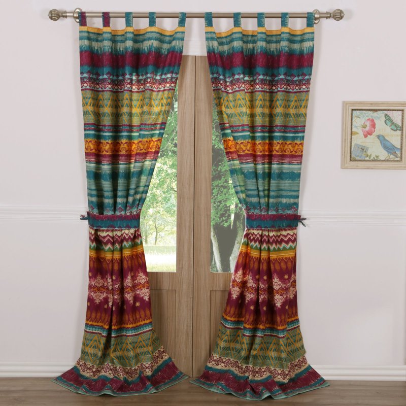 Southwest Curtain Panel Set - Tribal Style Window Drapes with Tiebacks, 84 x 42 Inches, Pack of 2
