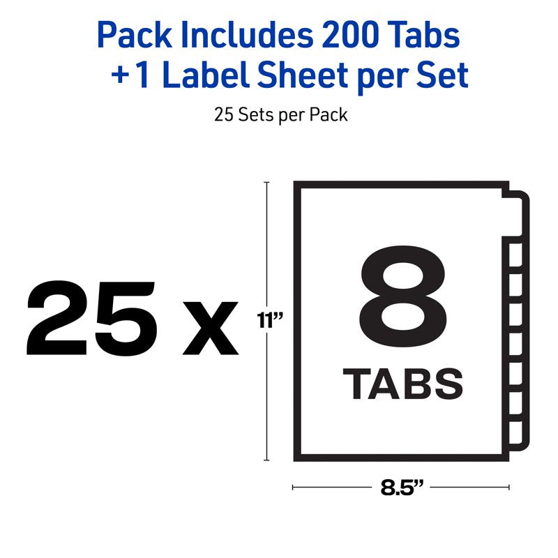 8-Tab Print & Apply Unpunched Binder Dividers - Pack of 25