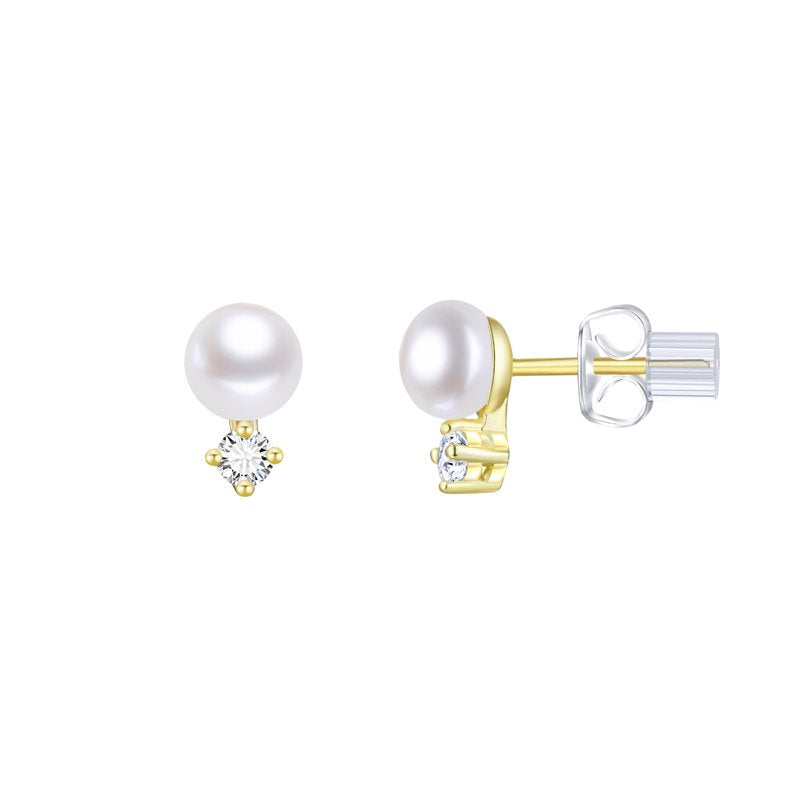 Simulated Diamond & Pearl Earring Set with Double Hoop in 14K Gold Plated Silver