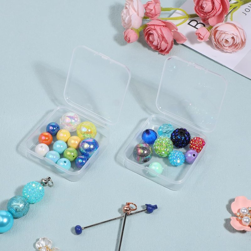 Mini Clear Plastic Bead Organizer Box Set - 2 Pack, 2.56 x 2.56 Inches