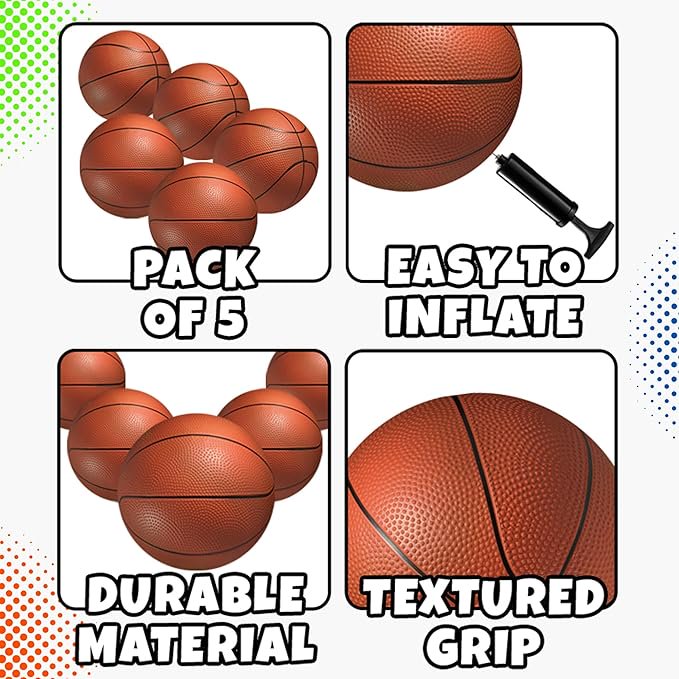 Mini Basketball Set 6 Inch PVC Balls for Indoor & Outdoor Play - Pack of 5