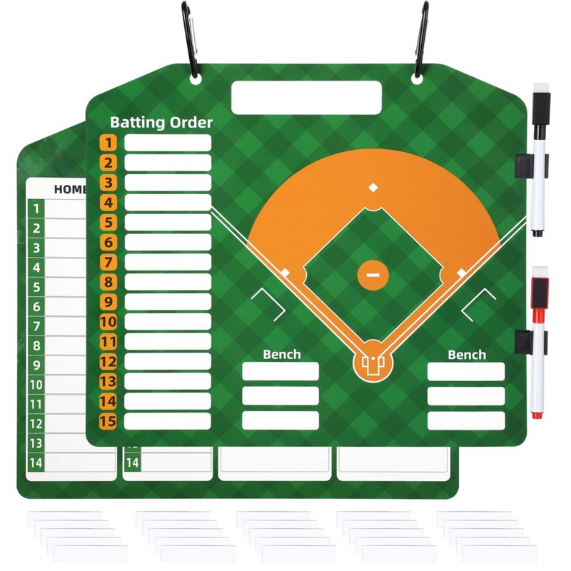 Portable Double-Sided Baseball Lineup Board with 30 Strips & 2 Pens, 12.6 x 11 Inches