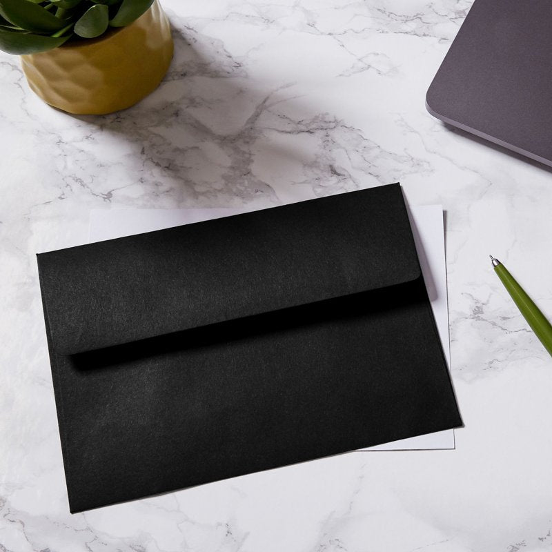 Black 5x7 Envelopes 50-Pack - Matte Water-Activated Seal for Invitations & Cards