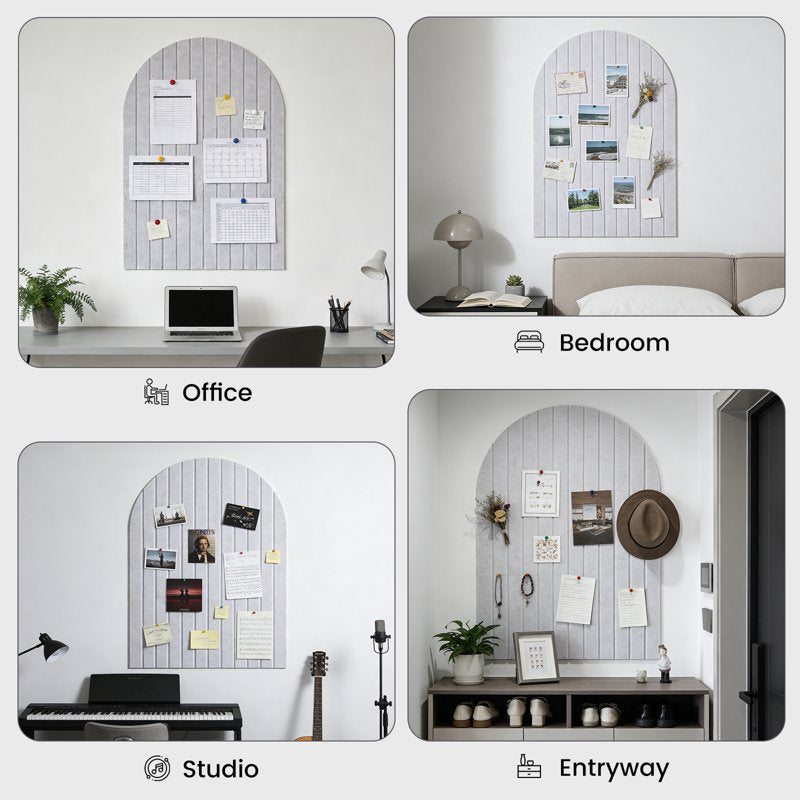 Large Arched Felt Bulletin Board 35x24 Inches with Adhesive Tiles & Push Pins - Home Office Classroom Decor