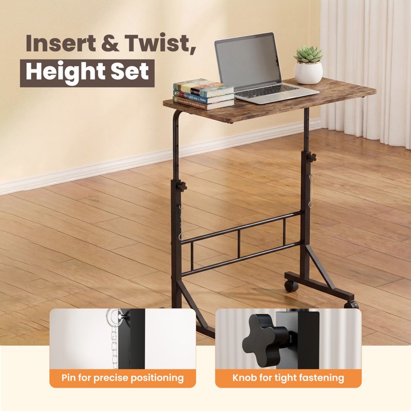 Height Adjustable Mobile Standing Desk with Wheels for Home Office
