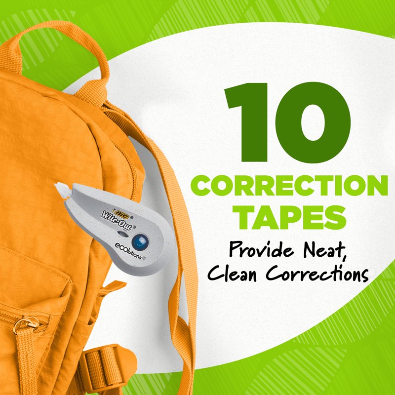 Correction Tape Dispensers 10-Pack - Instant Dry, Recycled Plastic