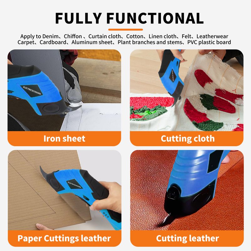 Superscissors Cordless Electric Cutting Tool - Blue, Scissors for Paper, Fabric, Carpet & More