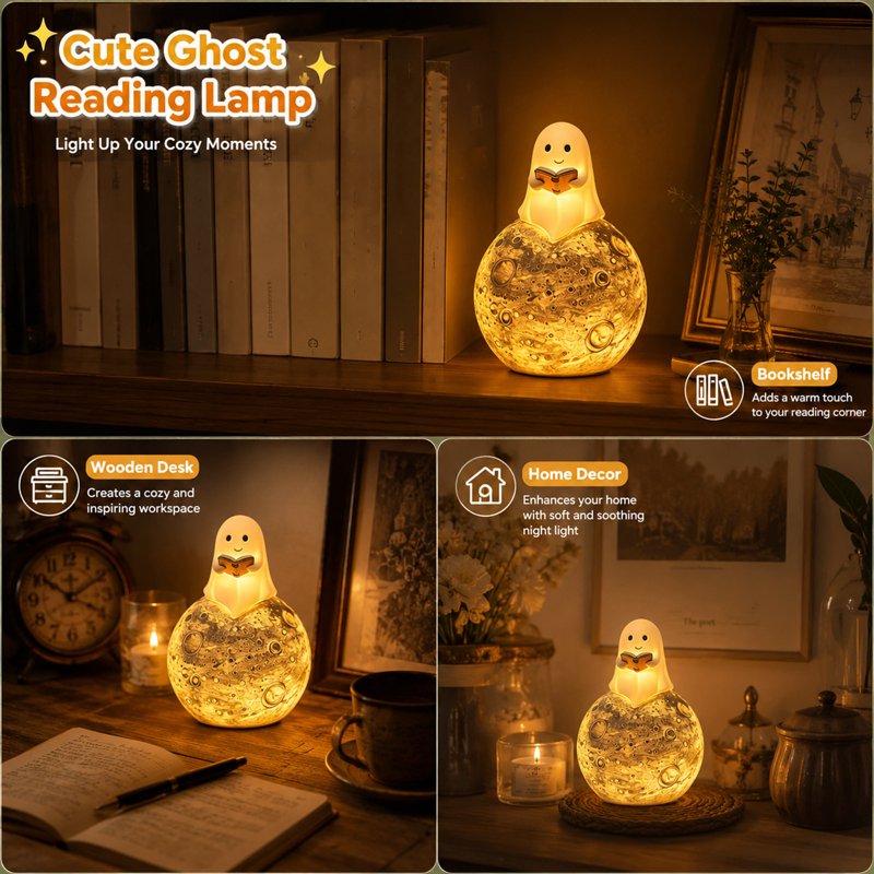 Halloween Ghost Moon Night Light - 3D Resin Table Desk Lamp for Home & Party Decor