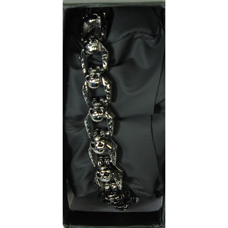 Men's Stainless Steel Skull Chain Bracelet - Oxidized Textured Link Jewelry
