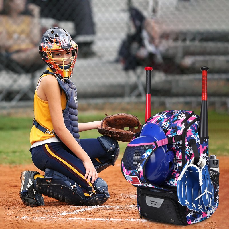 Softball Bag with Fence Hook, Shoe Compartment & Water Bottle Pockets - Youth & Adult Baseball Backpack