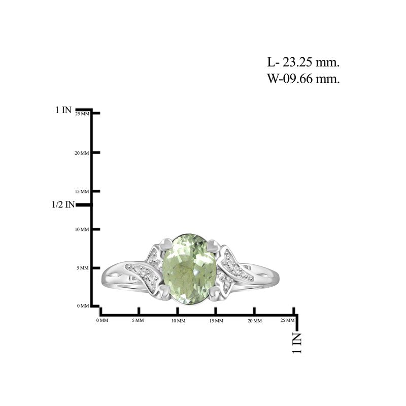 Green Amethyst Sterling Silver Ring with White Diamonds Birthstone Jewelry for Women