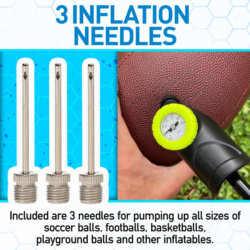 Ball Pump with Pressure Gauge and Needles - Inflates Sports Balls Accurately