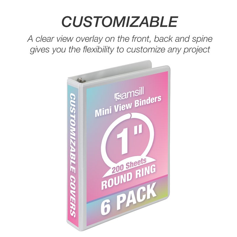 Mini View 3 Ring Binders - White, 6 Pack, Compact & Durable Organization