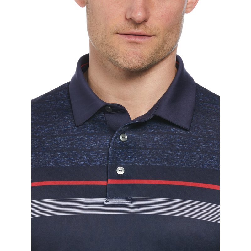 Men's Golf Polo Shirt with Color Block Chest Print and UV Sun Protection
