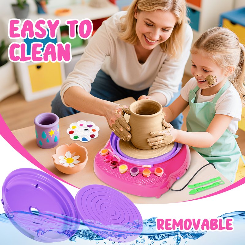 Kids Pottery Wheel Kit for Ages 6+ with Clay Sculpting & Painting Supplies