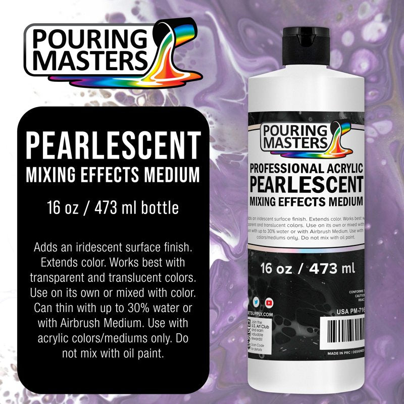Acrylic Pearlescent Effects Medium - Iridescent Metallic Pouring Medium, 16 oz