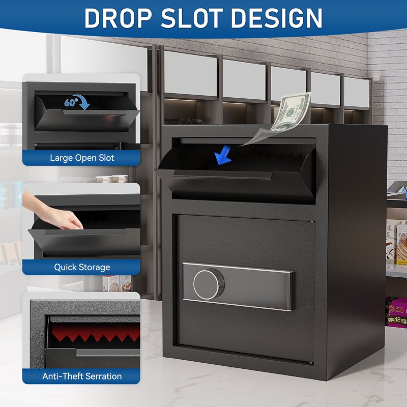Depository Safe Box Fireproof Drop Safe with Deposit Slot for Home Office Hotel