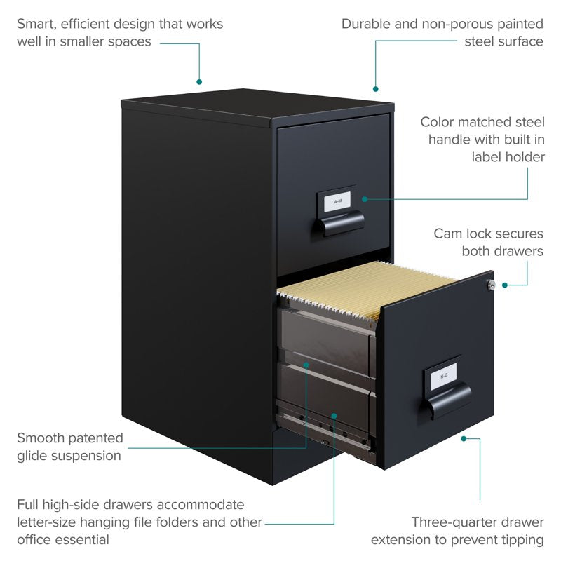 18 Inch Metal File Cabinet with Lock 2-Drawer Vertical Storage Organizer