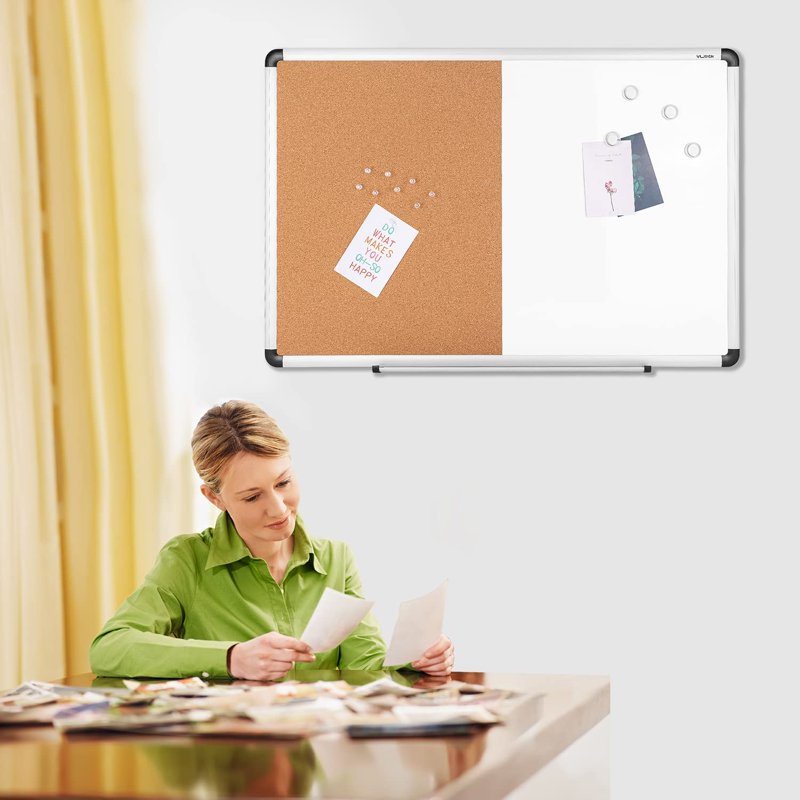 2-in-1 Magnetic Whiteboard and Cork Bulletin Board - 24 x 36 Inches