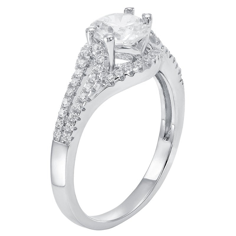 Sterling Silver Engagement Ring with Swarovski Crystal and CZ - 2 3/8 Carat T.G.W.