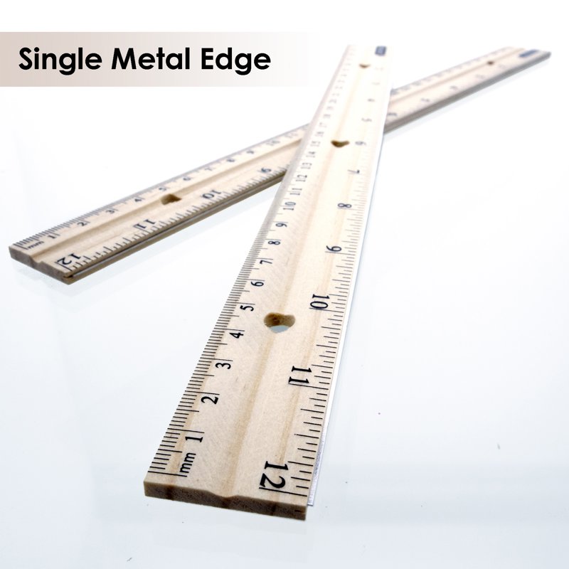 Wooden Ruler Set 12 Inch, Metal Edge, Pack of 3 | Classroom & Office Measuring Tools