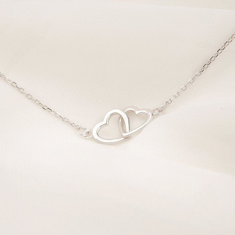 925 Sterling Silver Double Heart Necklace for Girlfriend - Valentines & Birthday Gift