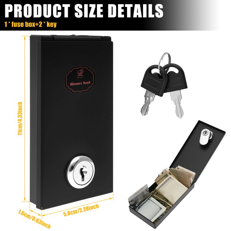 Portable Metal Cash Box with Keys - Small Travel Safe for Money & Valuables, Black