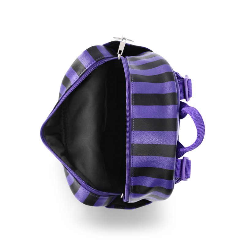 Women's Gothic Striped Mini Backpack with Wednesday Crest - Purple and Black