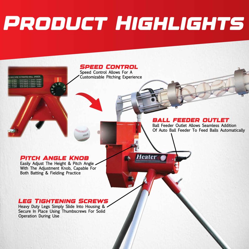 Heavy-Duty Baseball Pitching Machine with Adjustable Speed & Bonus Ball Feeder