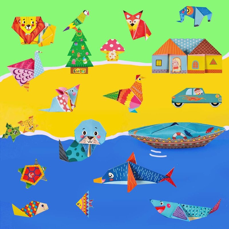 Kids Origami Paper Kit 144 Sheets with 72 Patterns & Guidebook - Colorful Craft Set