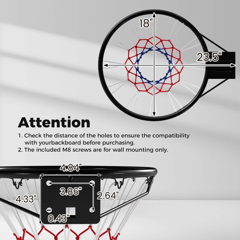 18-Inch Basketball Rim with Double Springs and All-Weather Net - Indoor & Outdoor