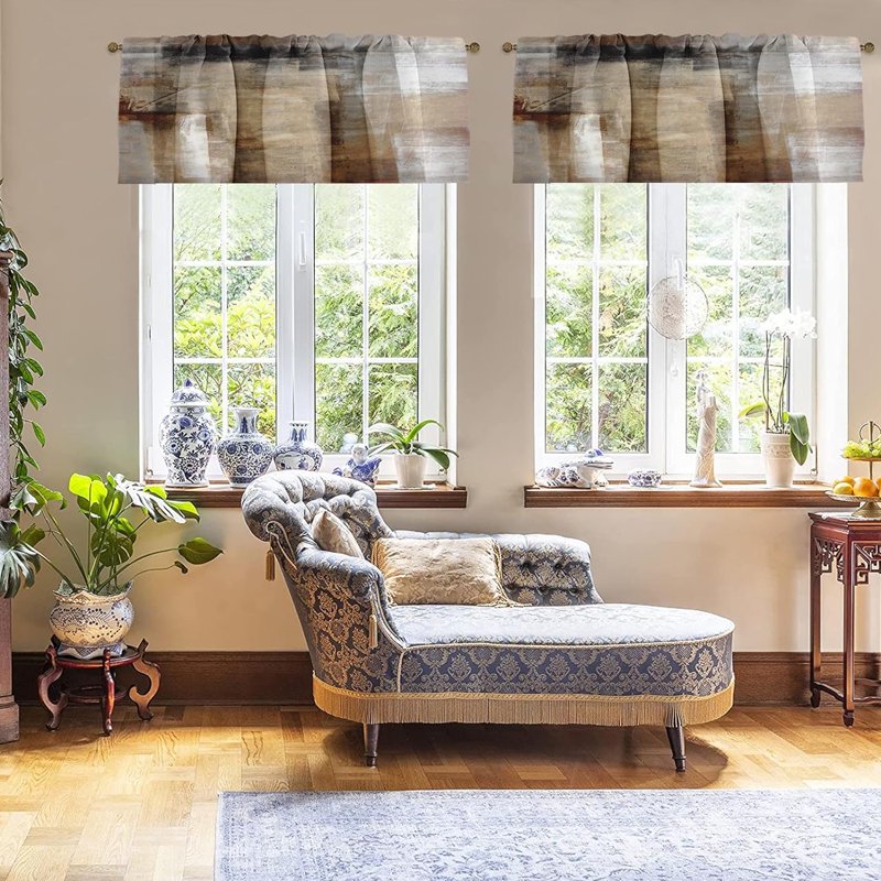 Modern Abstract Window Valances - 2 Pack, Adjustable 18x52 Inch Curtains for Living Room & Kitchen