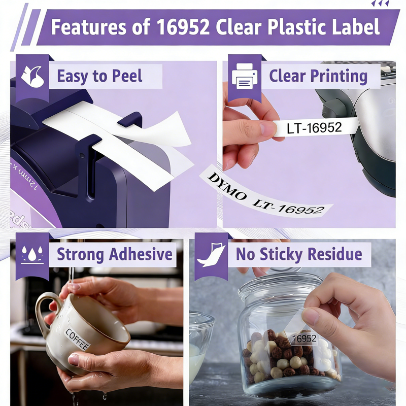 4 Pack Compatible Label Tape for Dymo LetraTag 12mmx4m Transparent Plastic Refills
