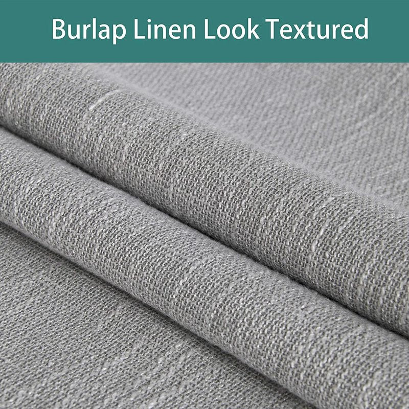 Grey Burlap Linen Blackout Window Curtain Panel - Thermal & Privacy Insulated 100 x 84 inches