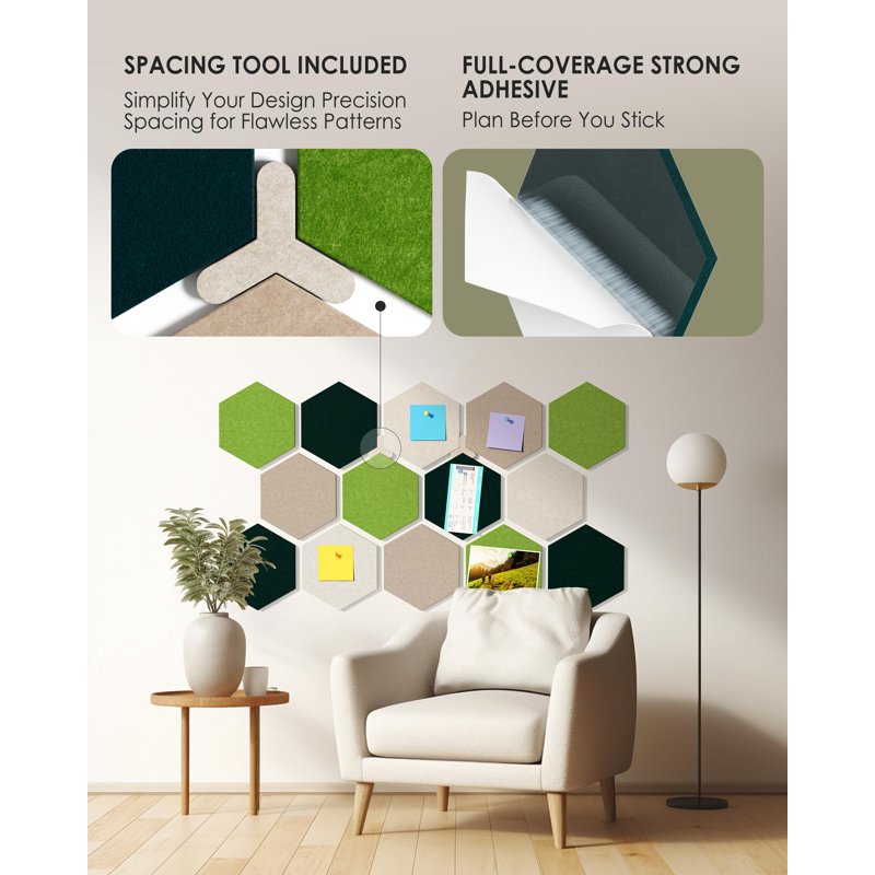 Hexagon Felt Cork Board Tiles Set - Self-Adhesive Wall Decor for Office & Home