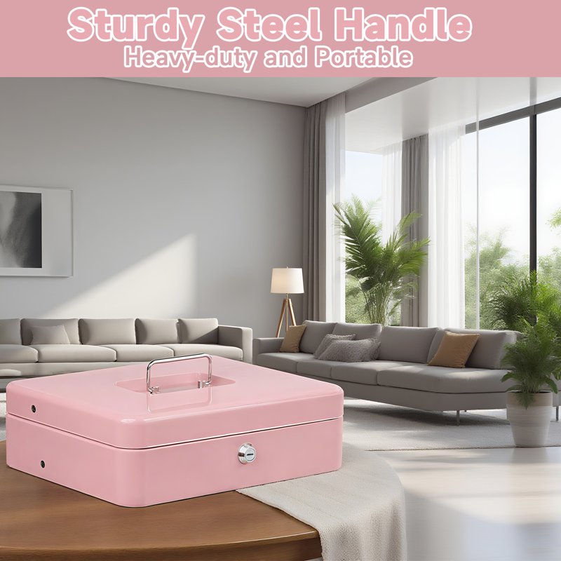 Heavy-Duty Cash Box with Lock & Money Tray - Secure Coin & Bill Storage