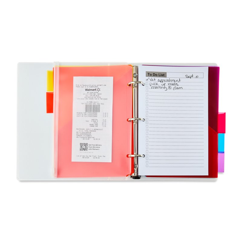 Mini Binder Accessory Set with Zipper Pouch, Dividers & Note Sheets