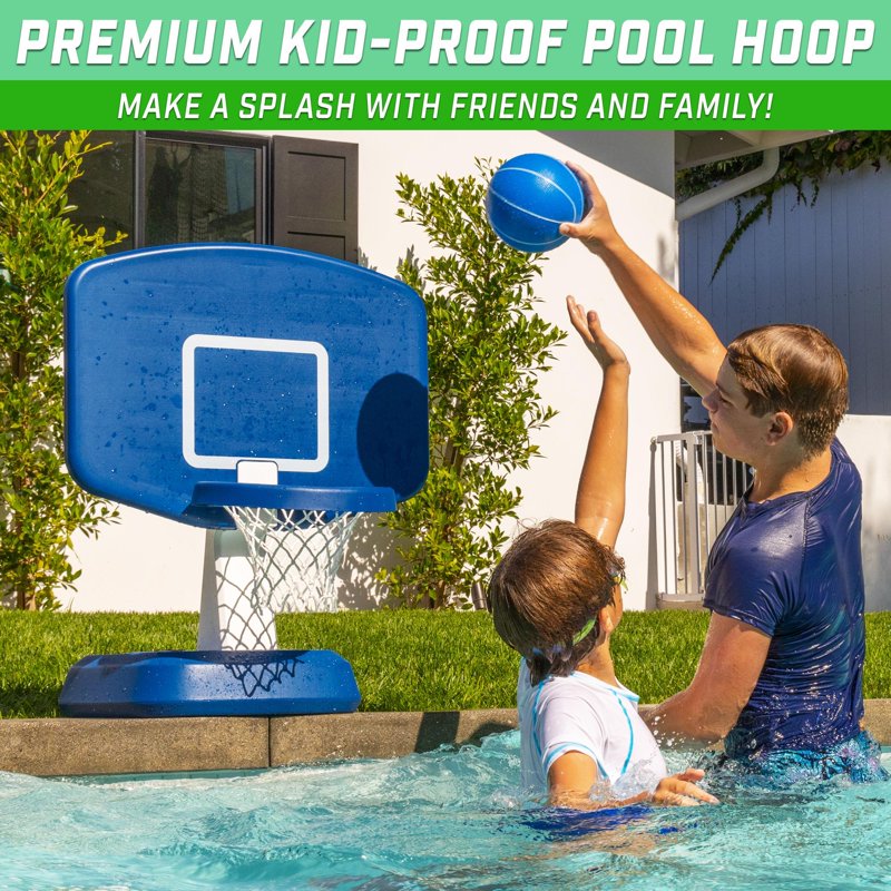 Poolside Basketball Game with Water Ball - 28x20 Inch Durable Water Hoop for Kids