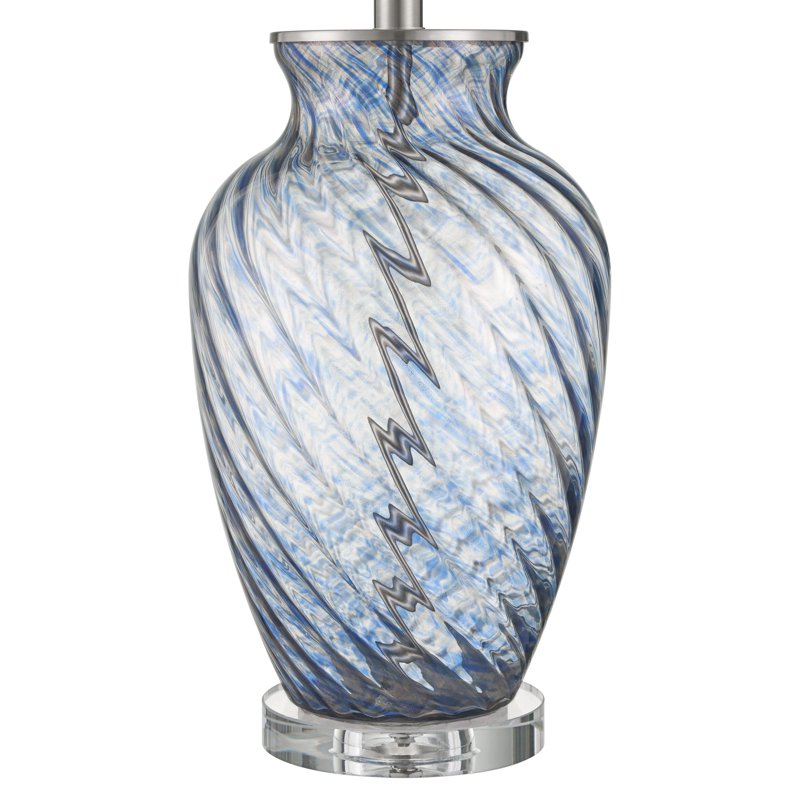 Modern Blue Glass Table Lamp with White Drum Shade - 27.75 Inch